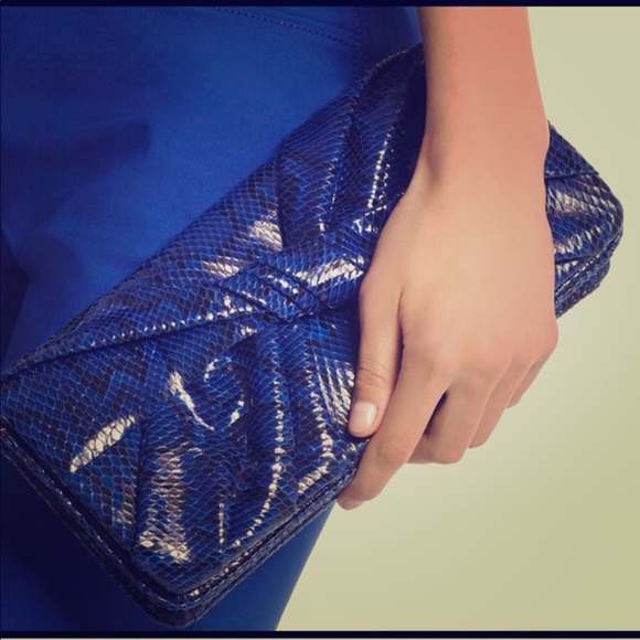 White House Black Market Handbags - Blue Indigo Snake Print Clutch Wallet Shoulder Bag